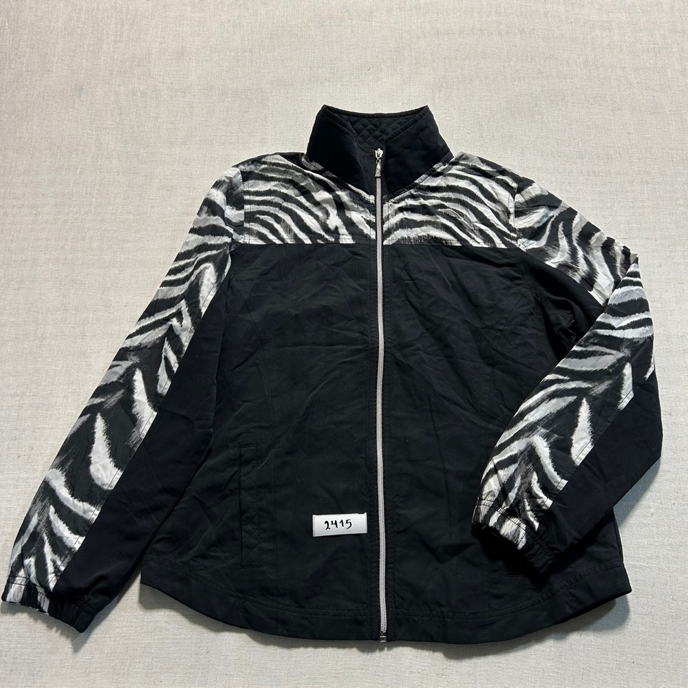 Three Hearts Zebra Print Windbreaker Jacket Womens Medium Black White